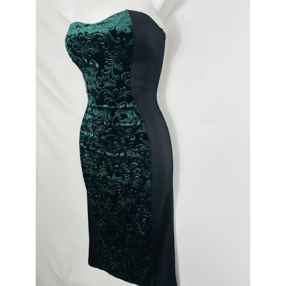 Vintage USA Y2K Green Velvet Burnout‎ Dress Size S Forest Fairy Whimsigoth Glam - Picture 5 of 14